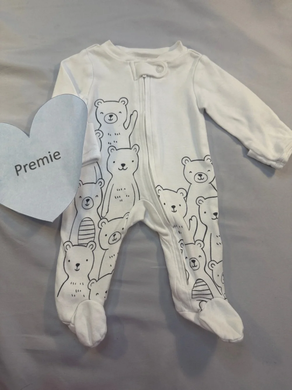 Carter's White Bear Print Footed One-Piece - Picture 1 of 5